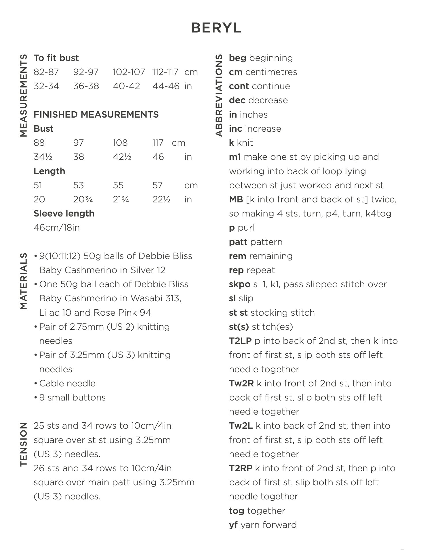 Debbie Bliss Beryl Knitting Pattern