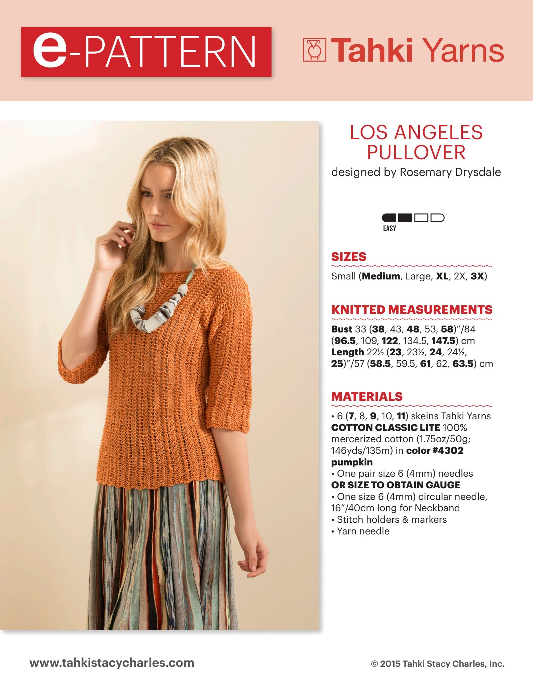Tahki Yarns Los Angeles Pullover Knitting Pattern