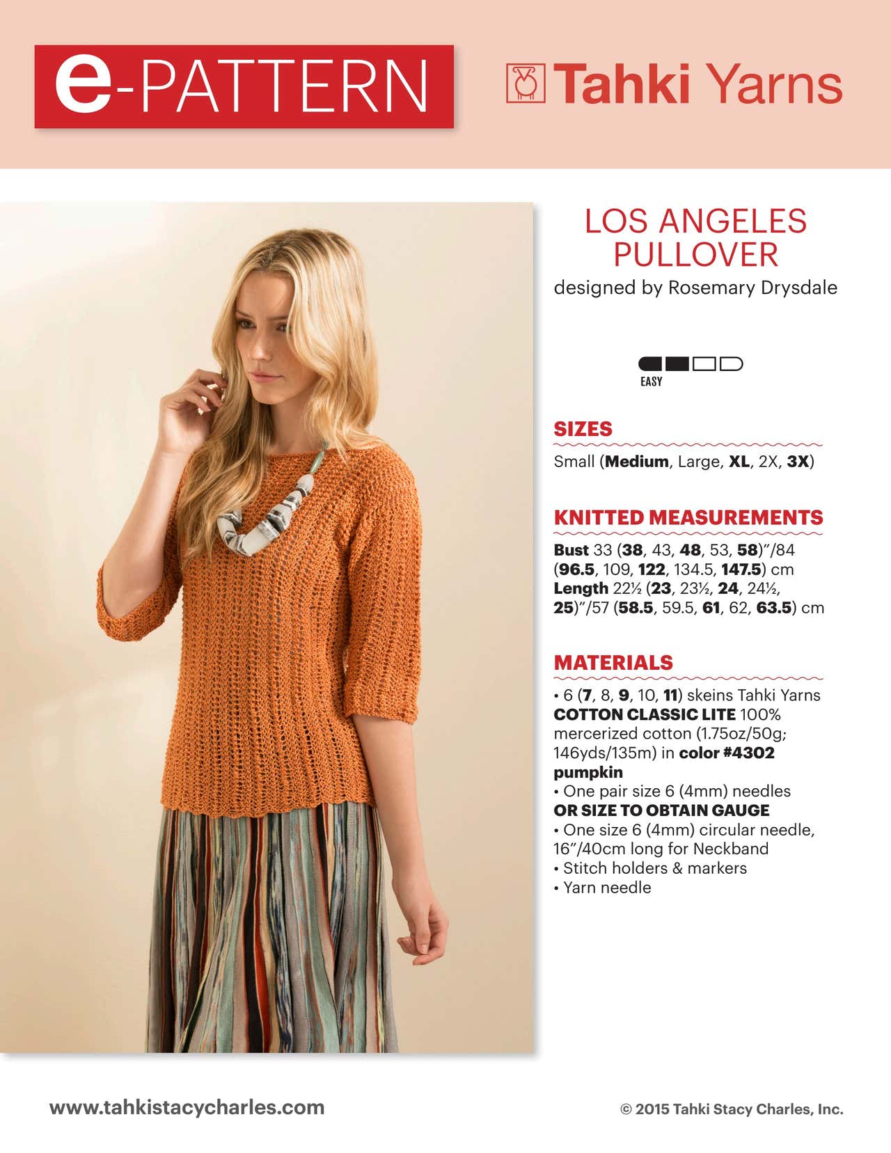 Tahki Yarns Los Angeles Pullover Knitting Pattern