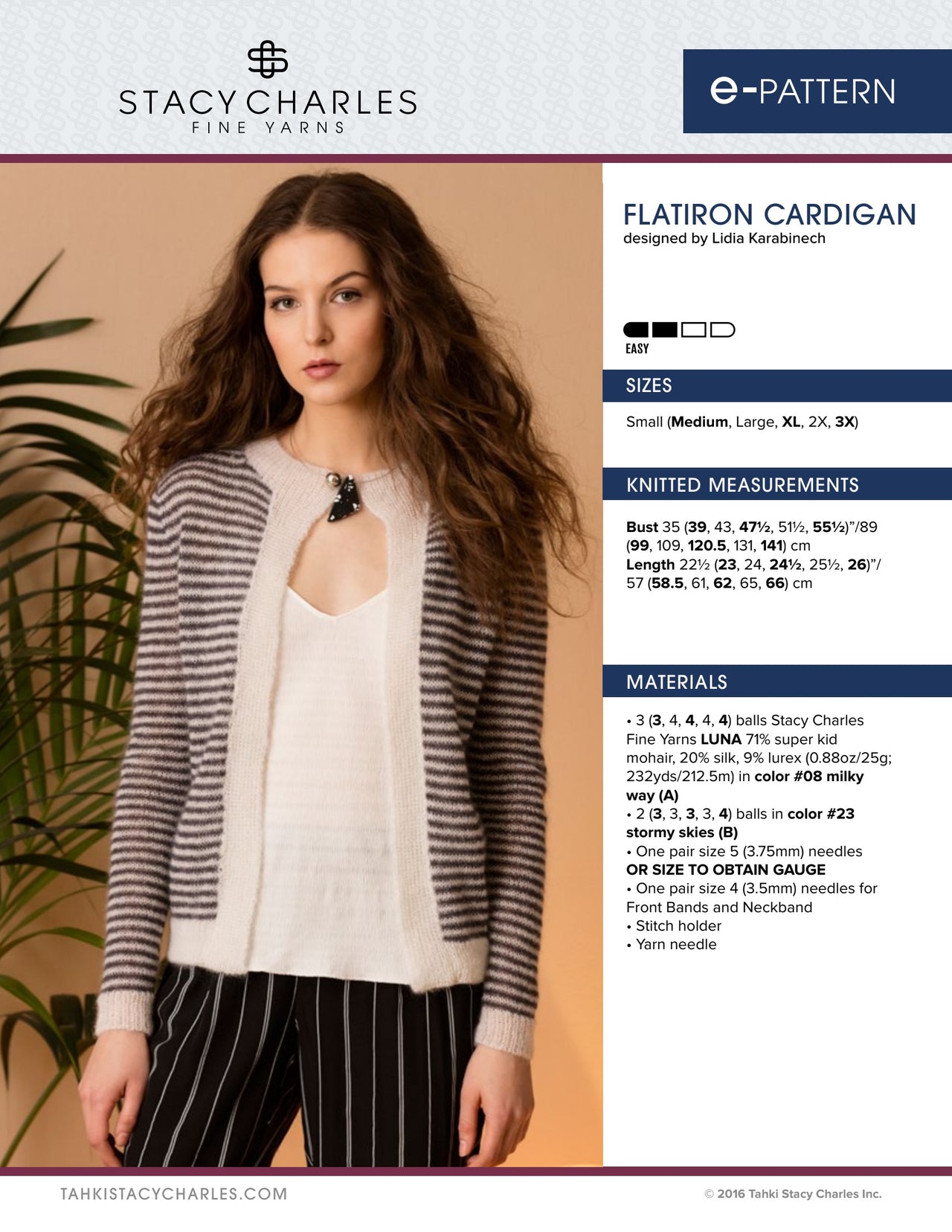 Stacy Charles Fine Yarns Flatiron Cardigan Knitting Pattern