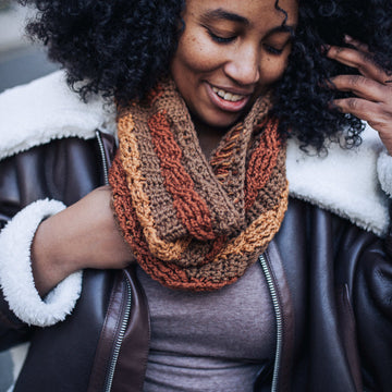 Angella Cabled Cowl in Lion Brand Basic Stitch Skein Tones - M20399 BSAP PDF