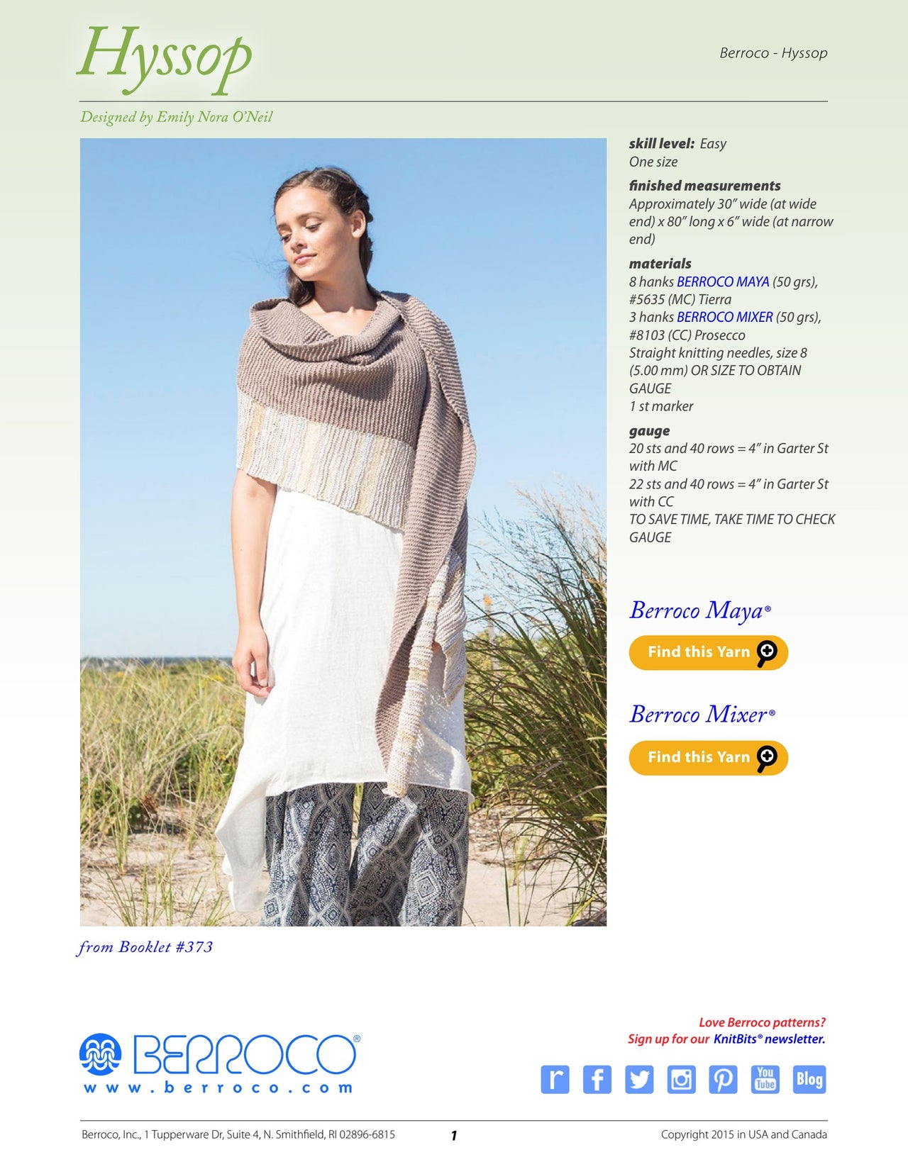 Berroco Hyssop Scarf Knitting Pattern