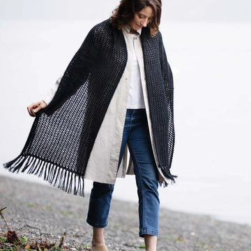 Churchmouse Studio Easy Eyelet Poncho & Wrap in Rowan Softyak, Kidsilk Haze, Creative Linen