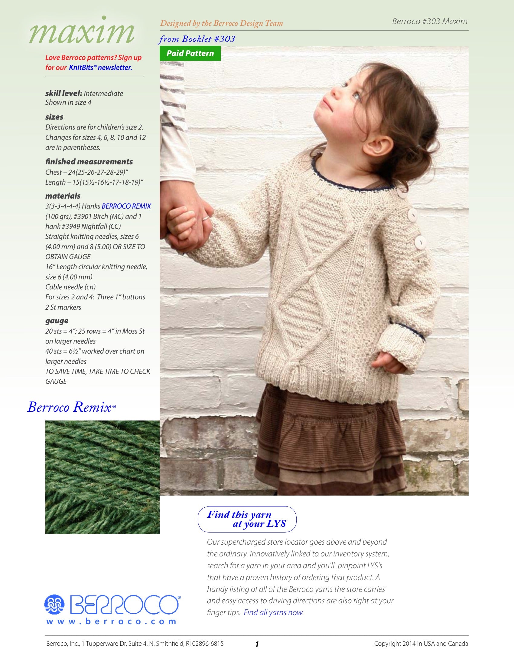 Berroco Maxim Jumper Knitting Pattern
