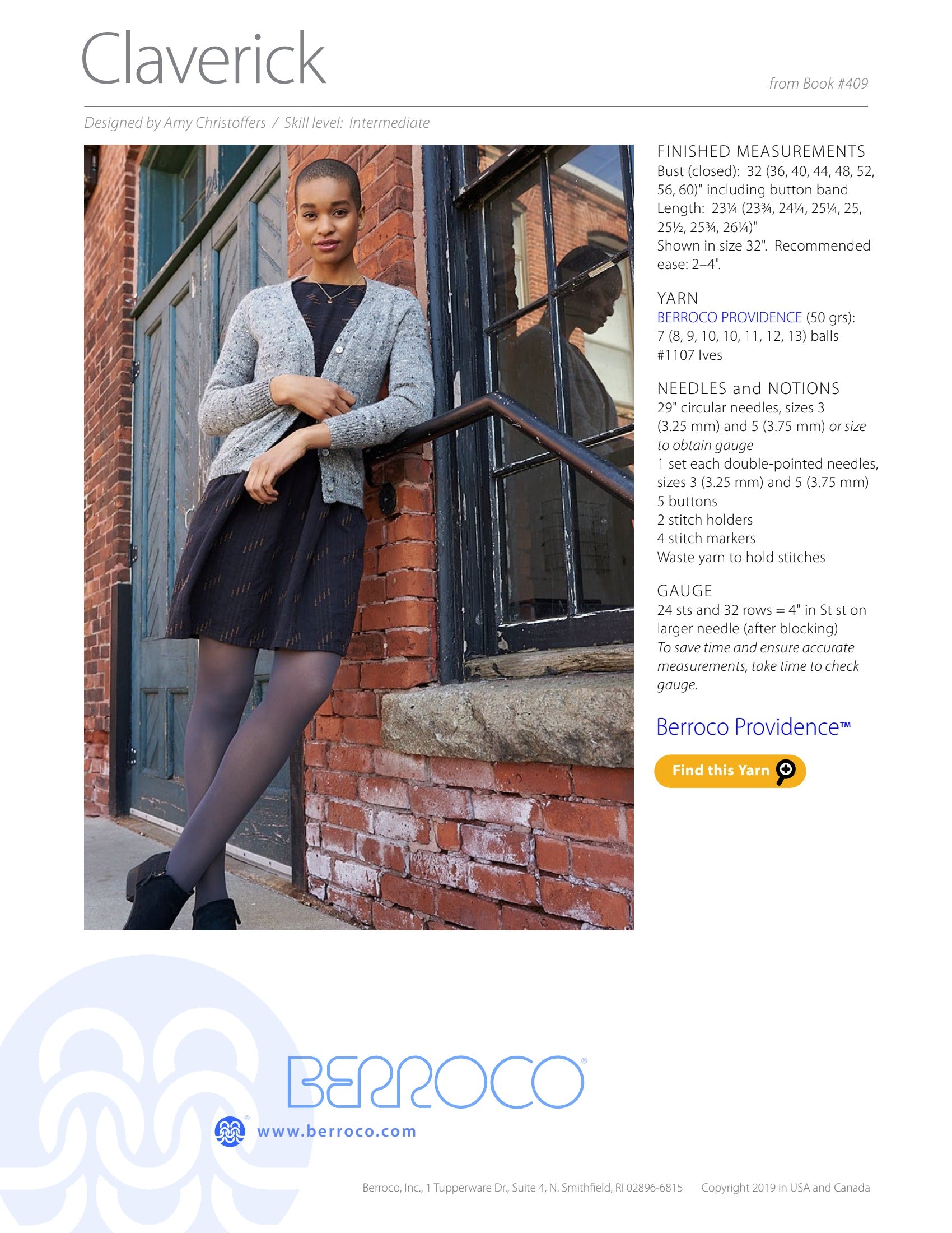 Berroco Claverick Cardigan Knitting Pattern