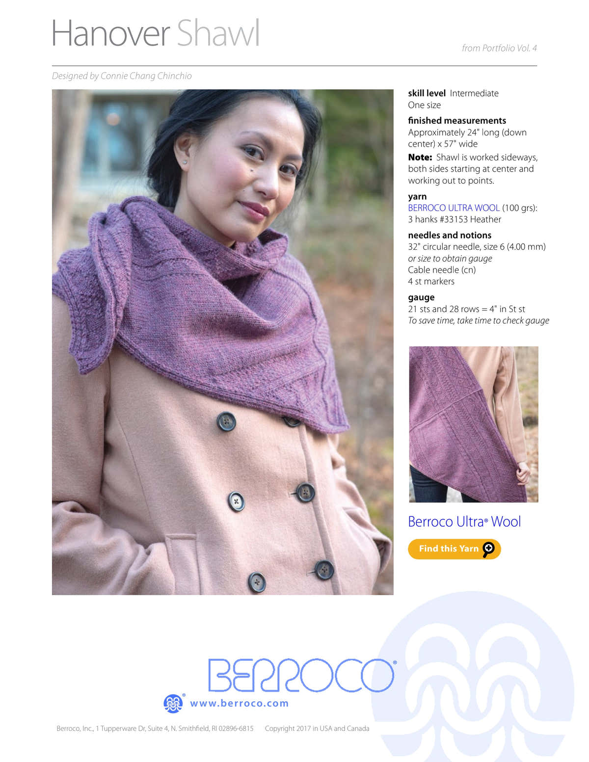 Berroco Hanover Shawl Wrap Knitting Pattern