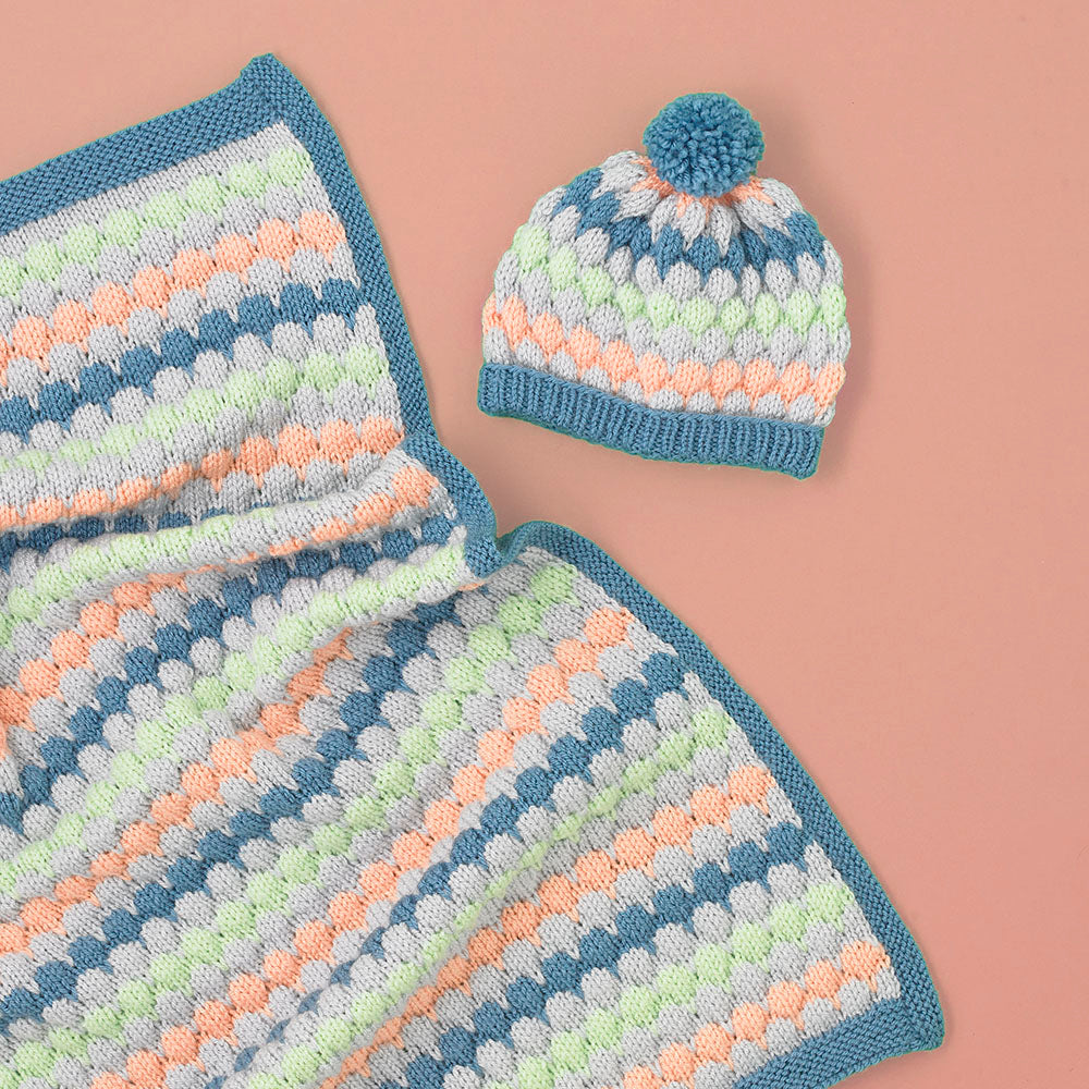 Paintbox Yarns Bobo Bubble Stitch Blanket & Beanie Knitting Pattern