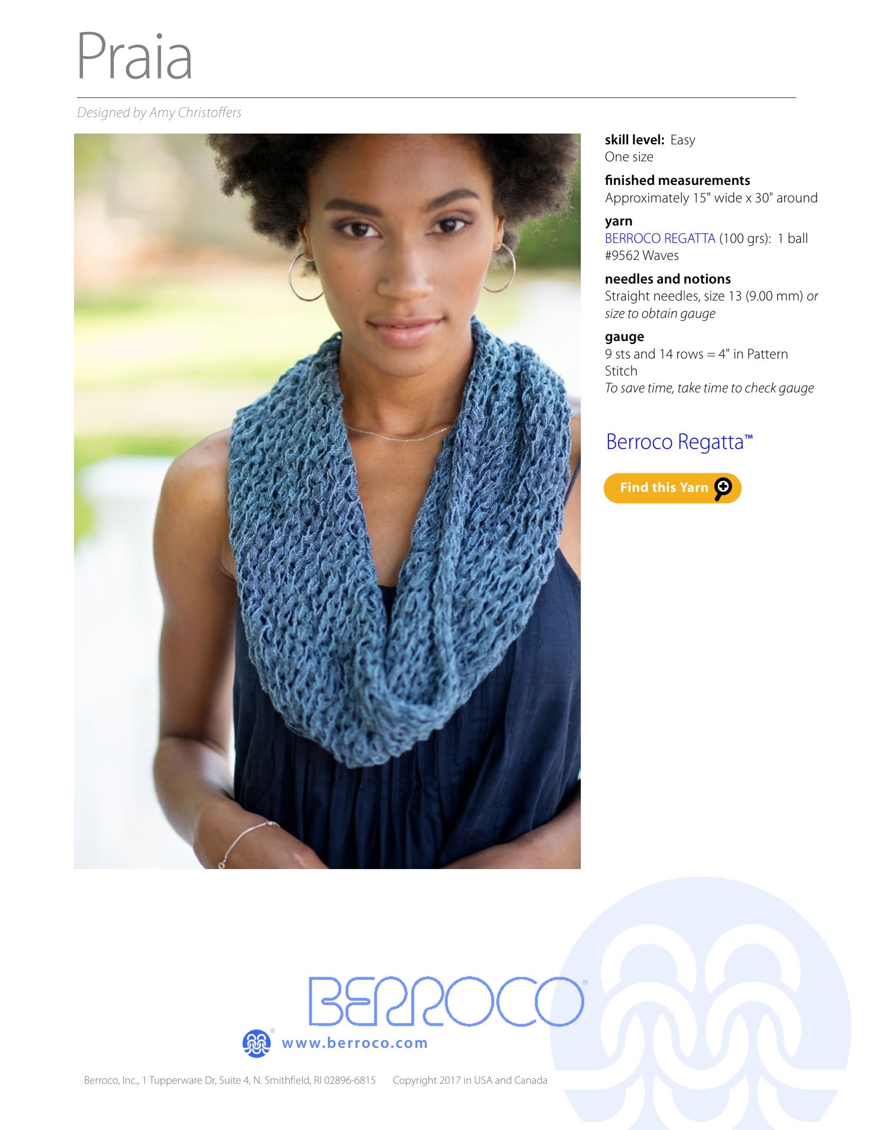 Berroco Praia Cowl Knitting Pattern