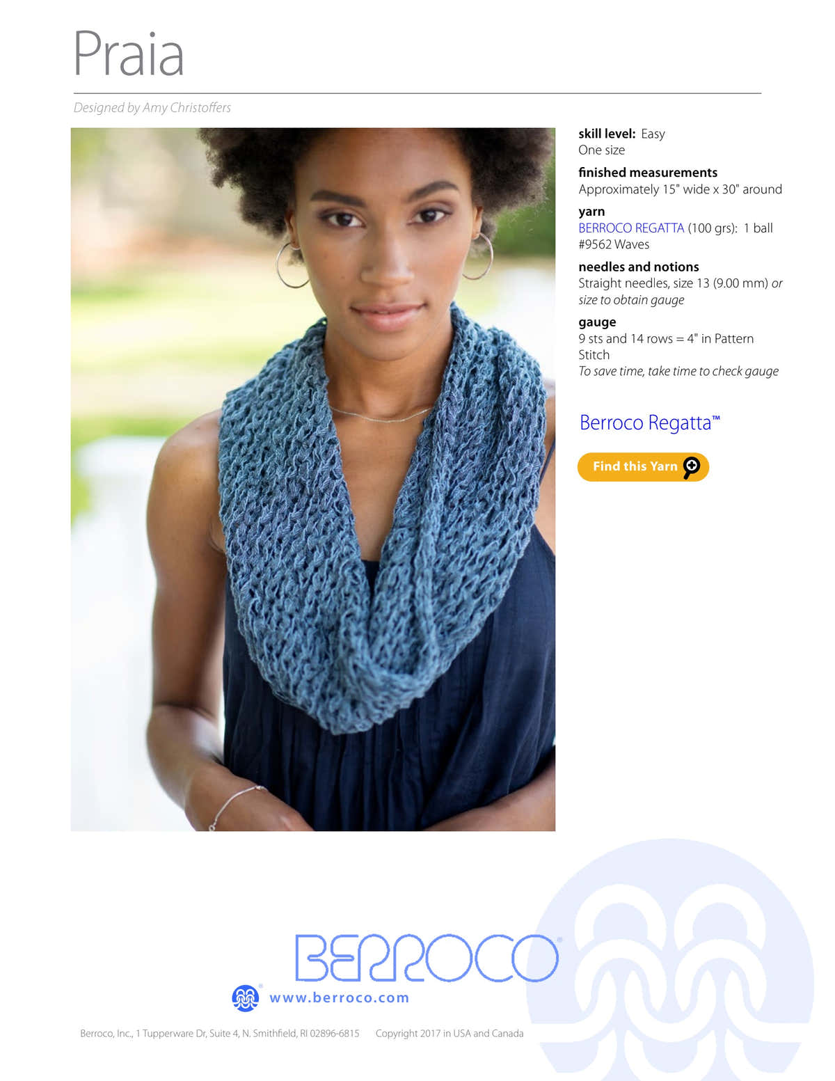 Berroco Praia Cowl Knitting Pattern