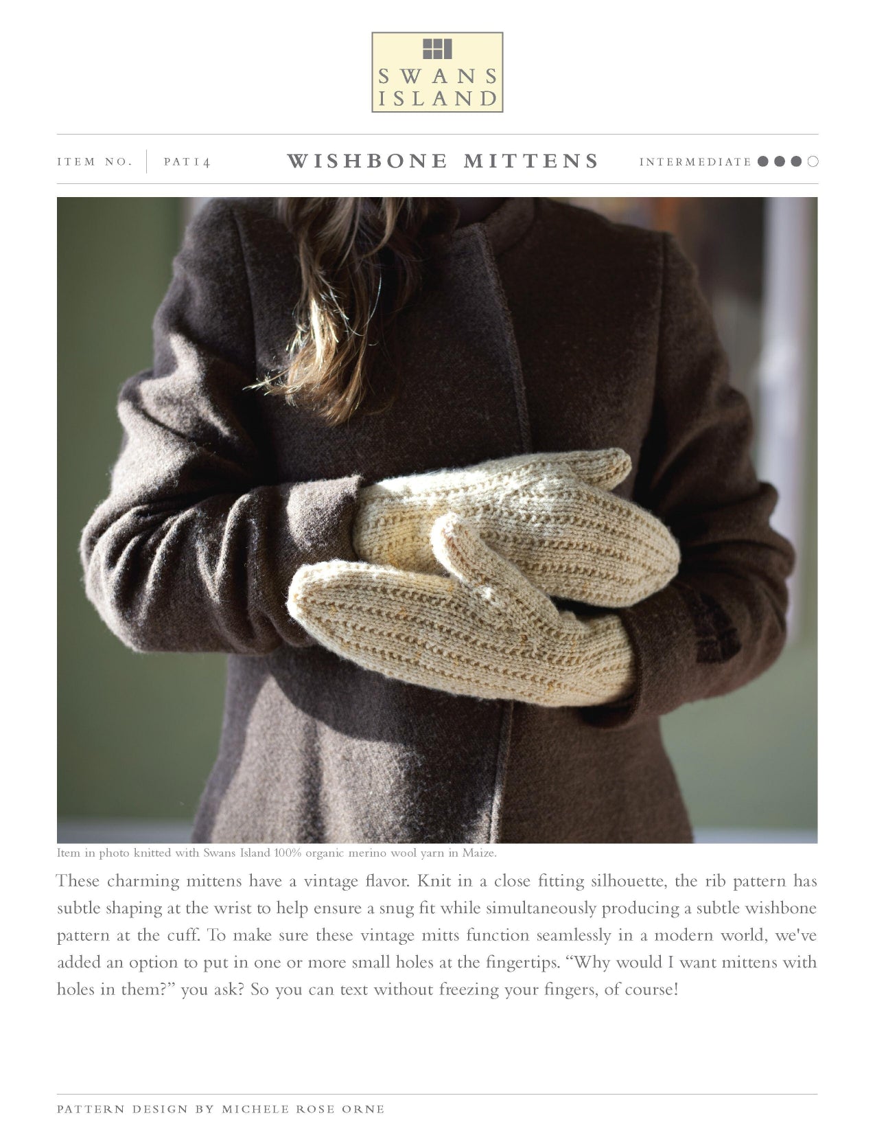 Swans Island Wishbone Mittens Knitting Pattern