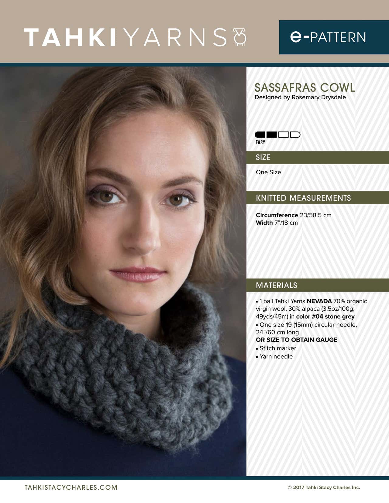Tahki Yarns Sassafras Cowl Knitting Pattern