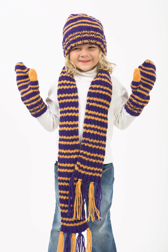 Childs Hat, Scarf & Mittens in Plymouth Encore Worsted - F214 -
