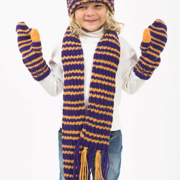 Childs Hat, Scarf & Mittens in Plymouth Encore Worsted - F214 -