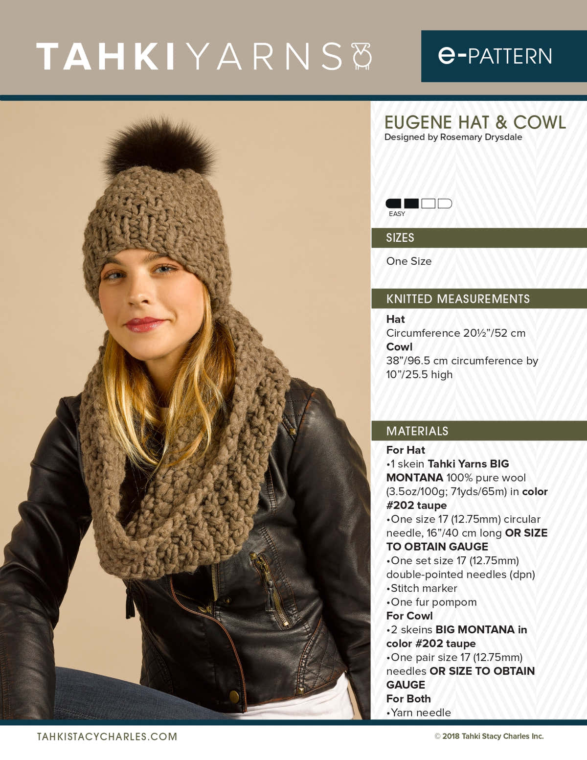 Tahki Yarns Eugene Hat & Cowl Knitting Pattern