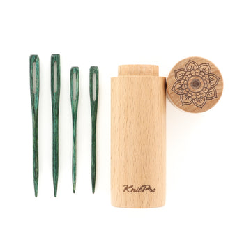 KnitPro The Mindful Collection Teal Wooden Darning Needles in Beech Wood Container