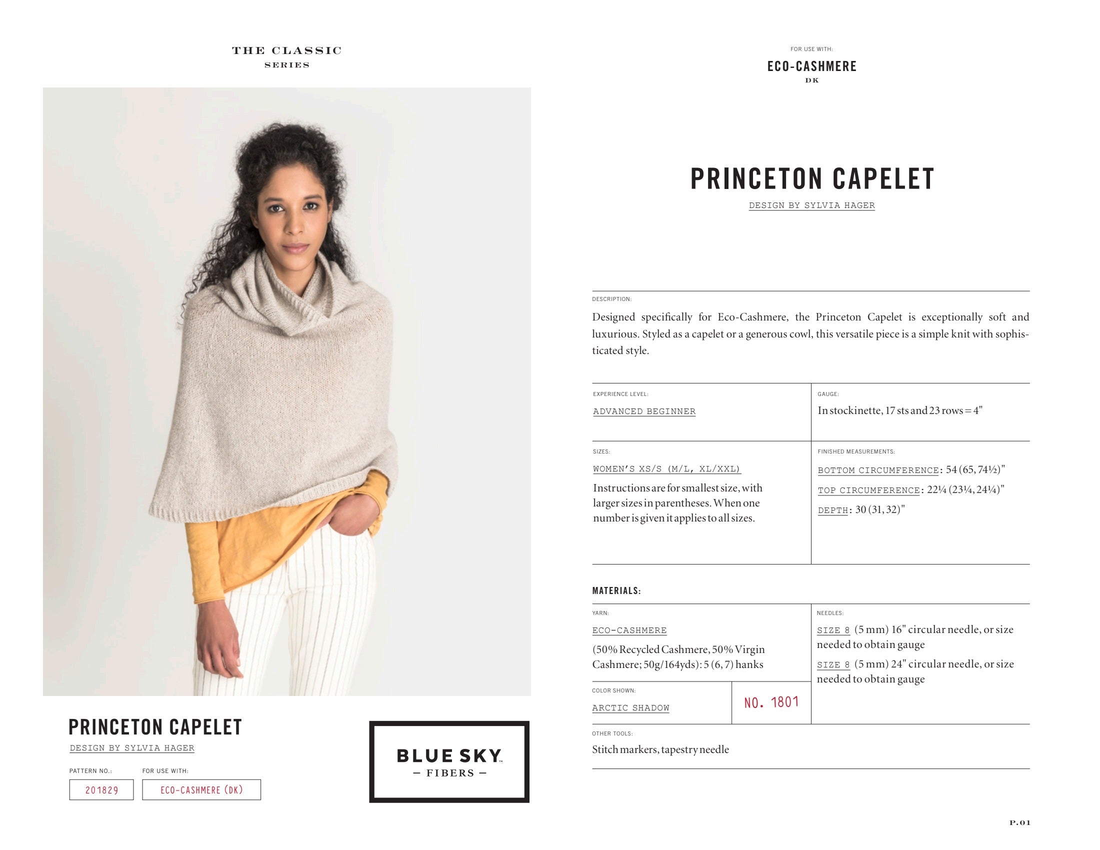 Blue Sky Fibers Princeton Capelet Knitting Pattern