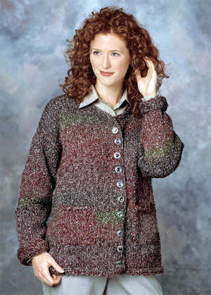 Knitted Bejeweled Cardigan - Sizes to X in Lion Brand Homespun A