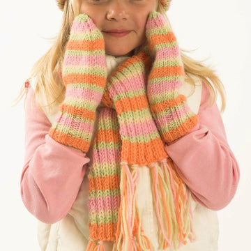 Childs Hat, Scarf & Mittens in Plymouth Encore Worsted - F170 -