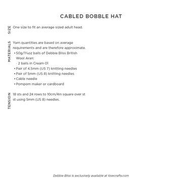 Debbie Bliss Cabled Bobble Hat Knitting Pattern