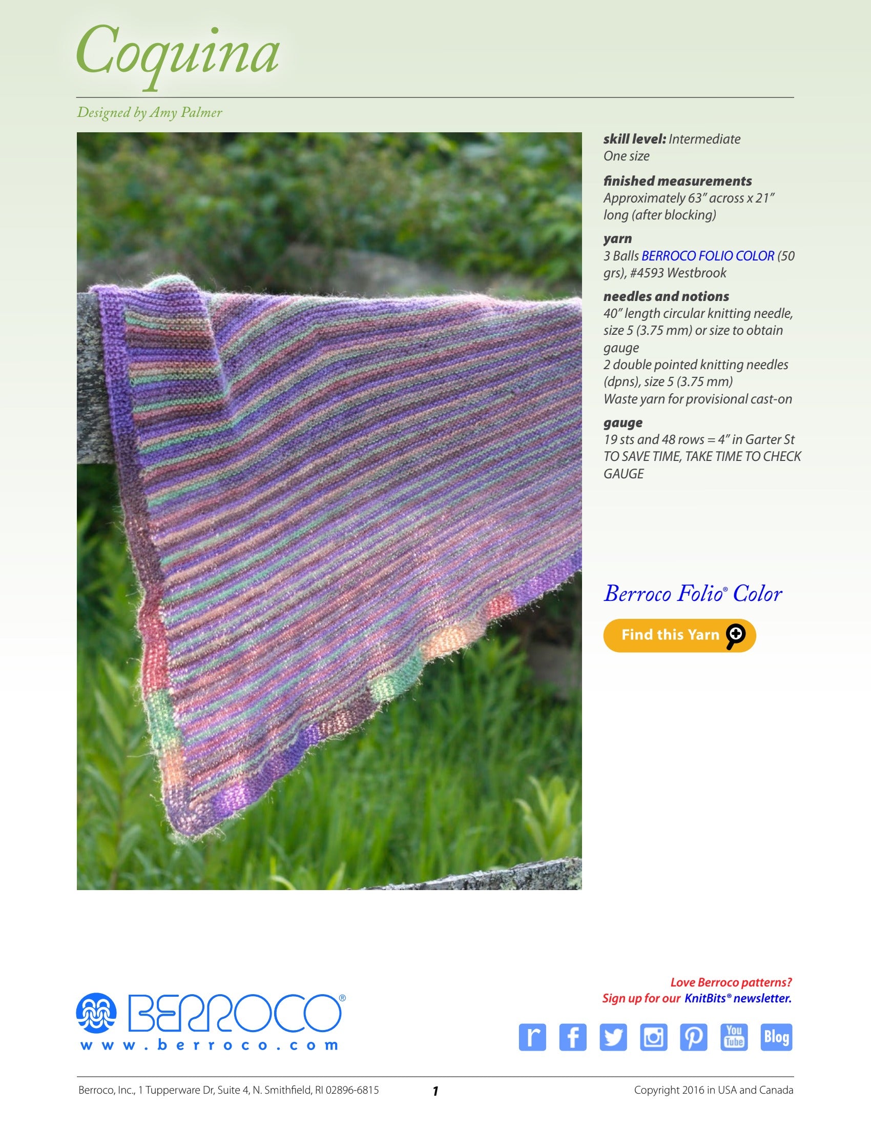 Berroco Coquina Wrap Knitting Pattern