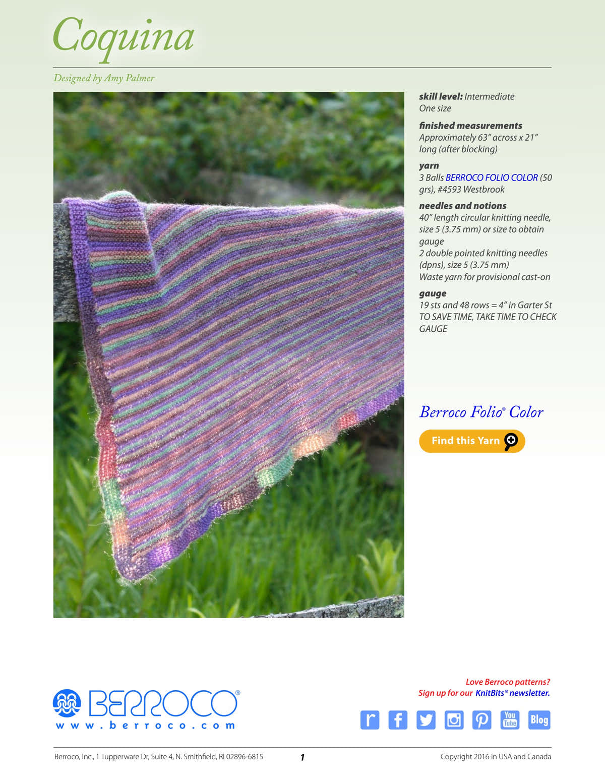 Berroco Coquina Wrap Knitting Pattern