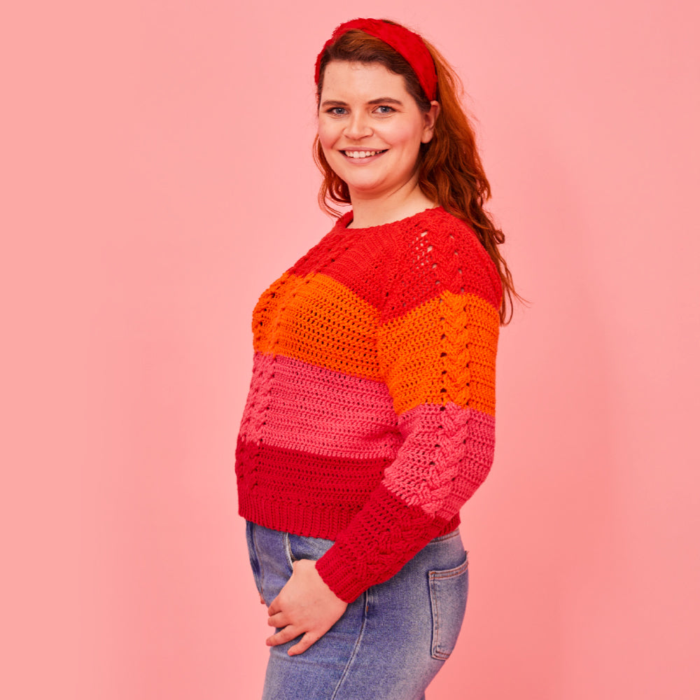 Paintbox Yarns Cheerful Cable Jumper Crochet Pattern