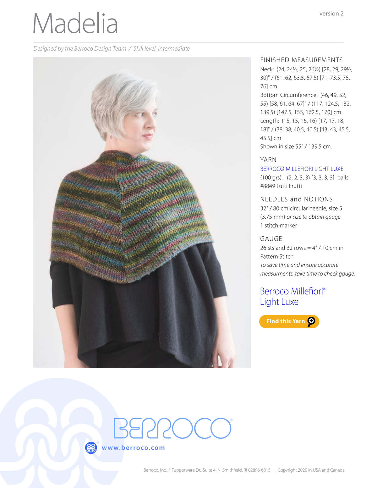 Berroco Madelia Cape Knitting Pattern