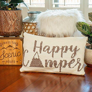 Happy Camper Knit Pillow Cover