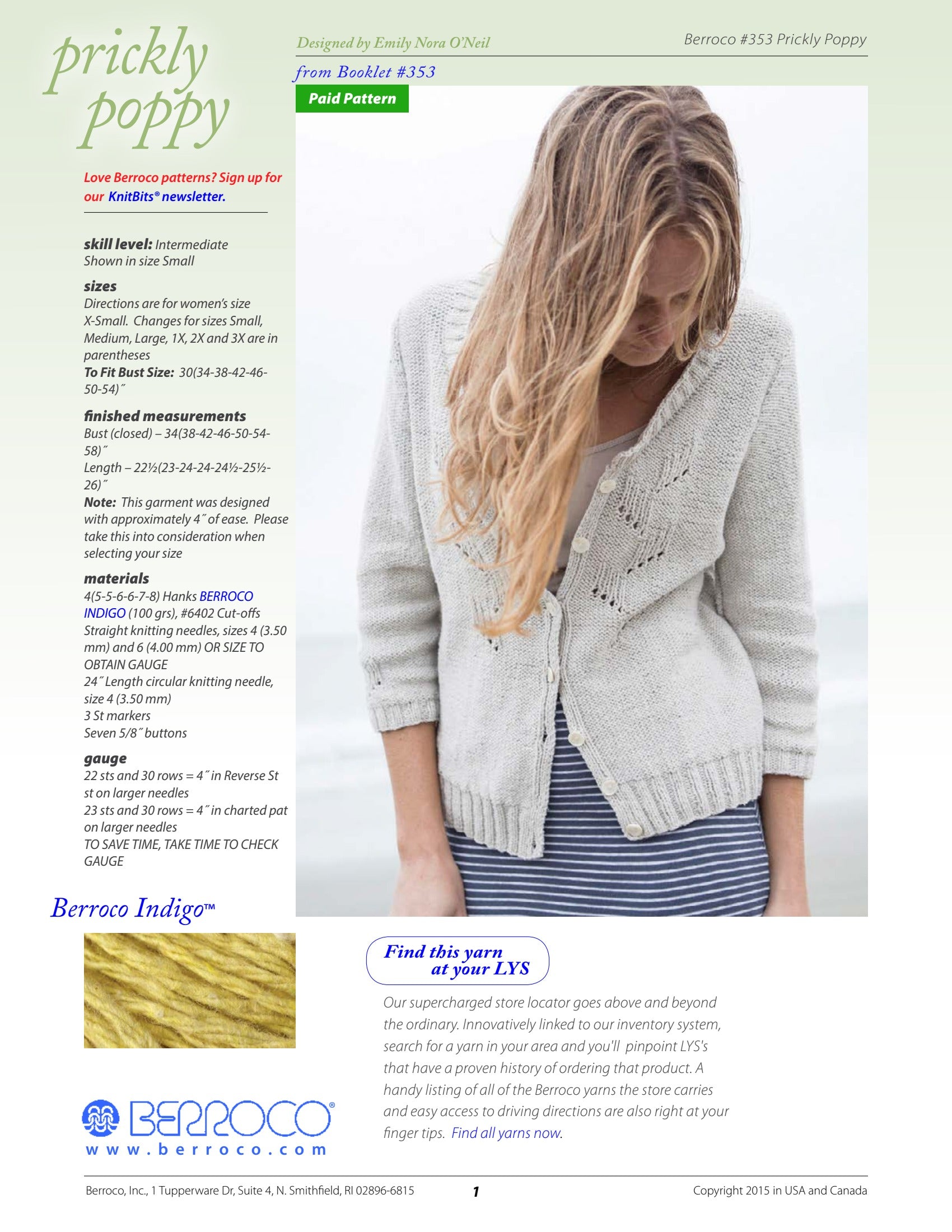 Berroco Prickly Poppy Cardigan Knitting Pattern