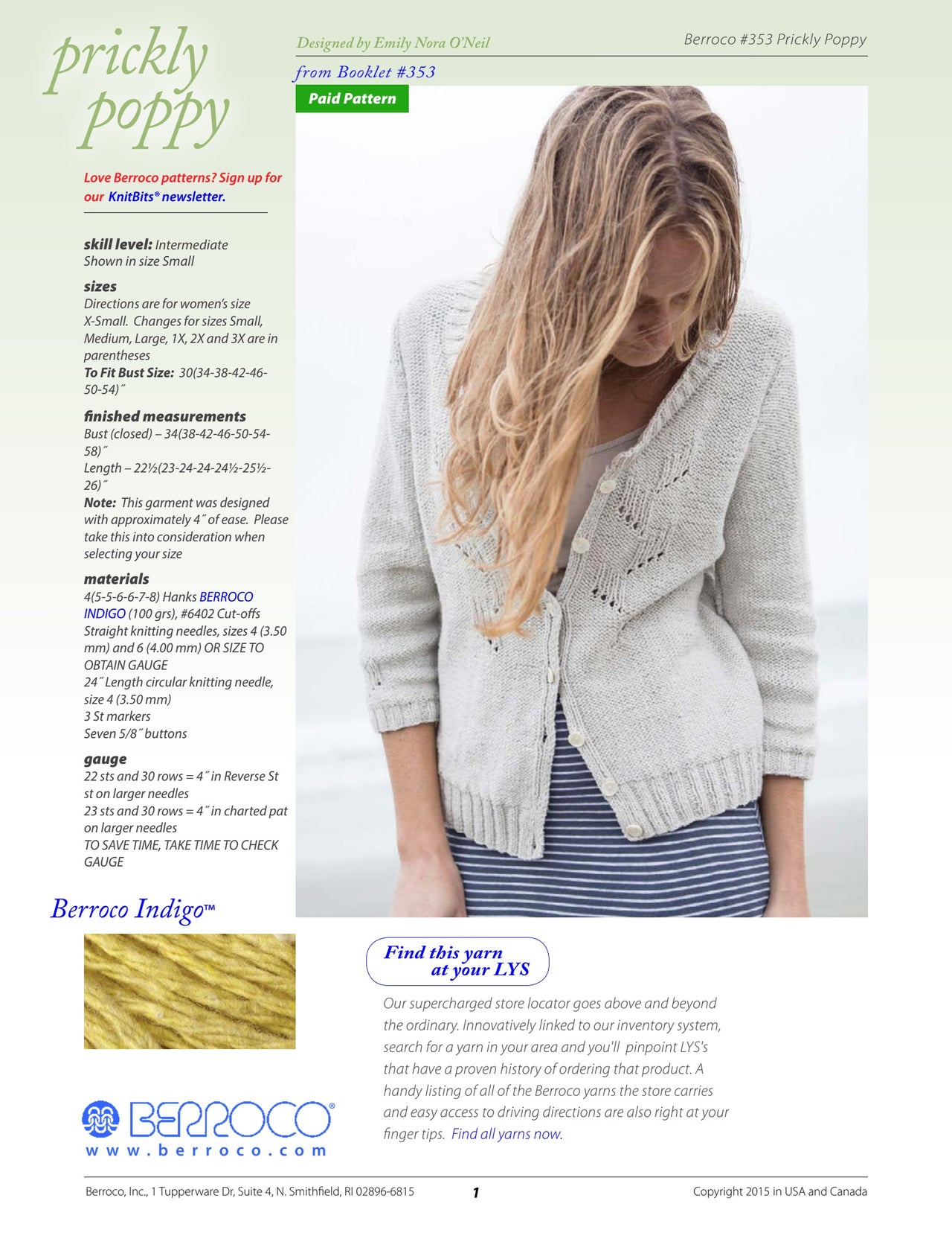 Berroco Prickly Poppy Cardigan Knitting Pattern