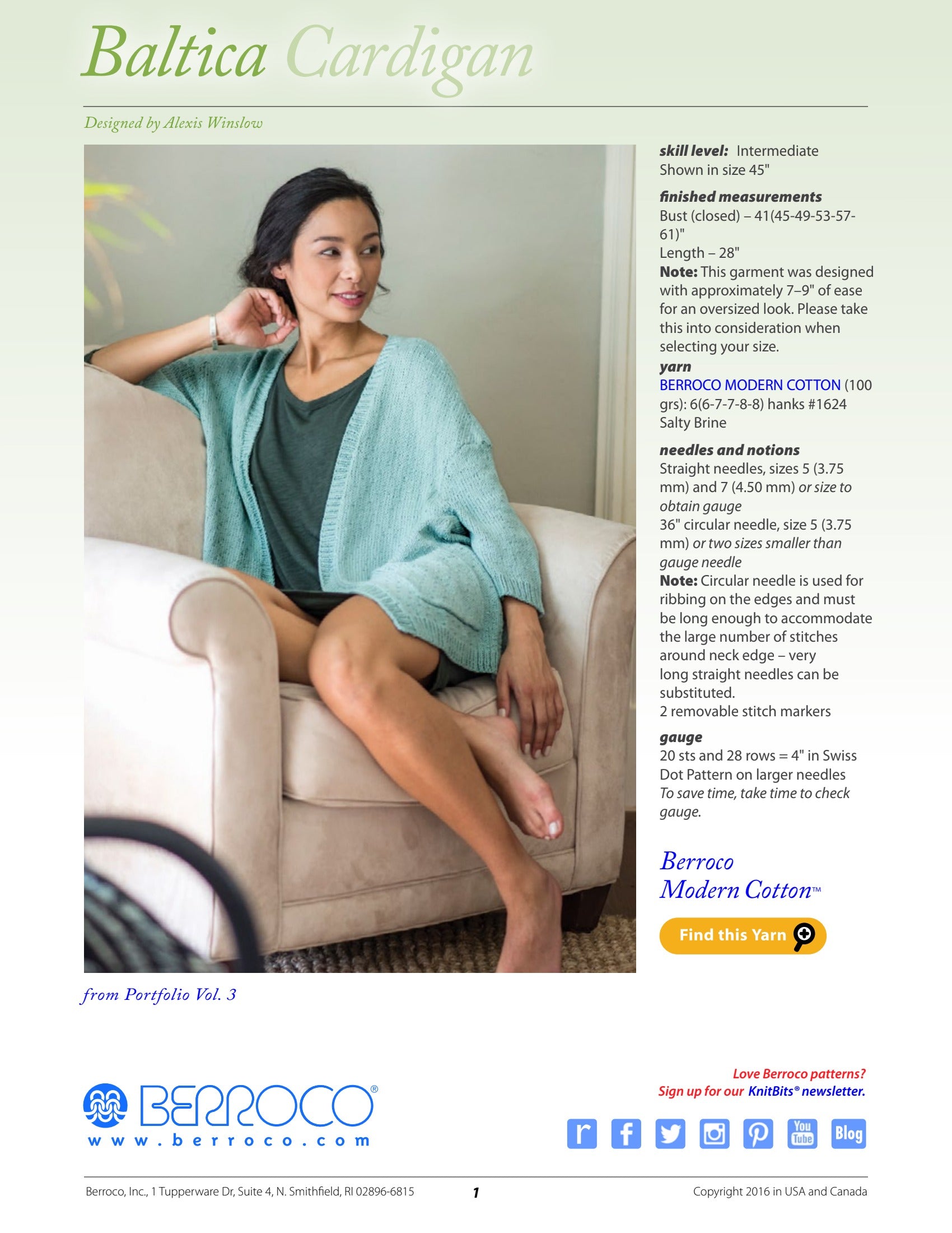 Berroco Baltica Cardigan Knitting Pattern