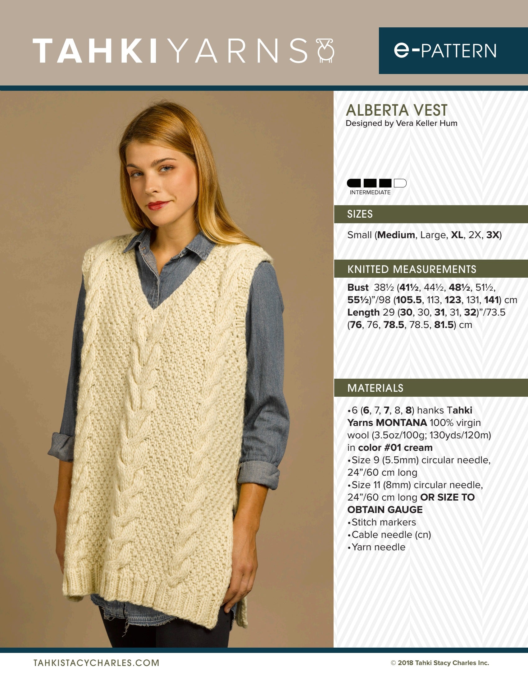 Tahki Yarns Alberta Vest Knitting Pattern