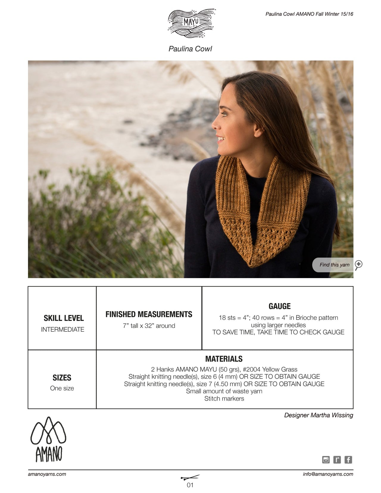 AMANO Paulina Cowl Knitting Pattern