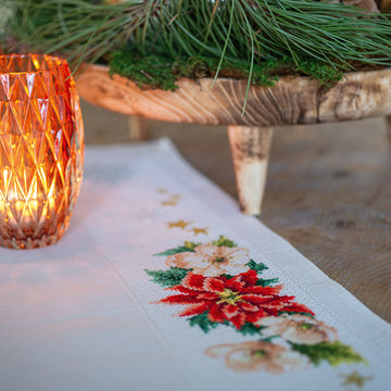 Vervaco Christmas Flowers Aida Tablecloth Cross Stitch kit