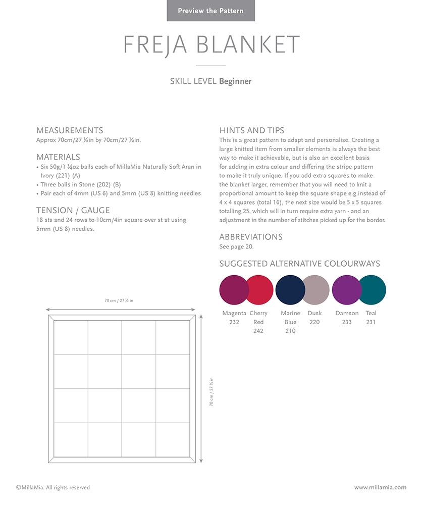 MillaMia Freja Blanket Knitting Pattern