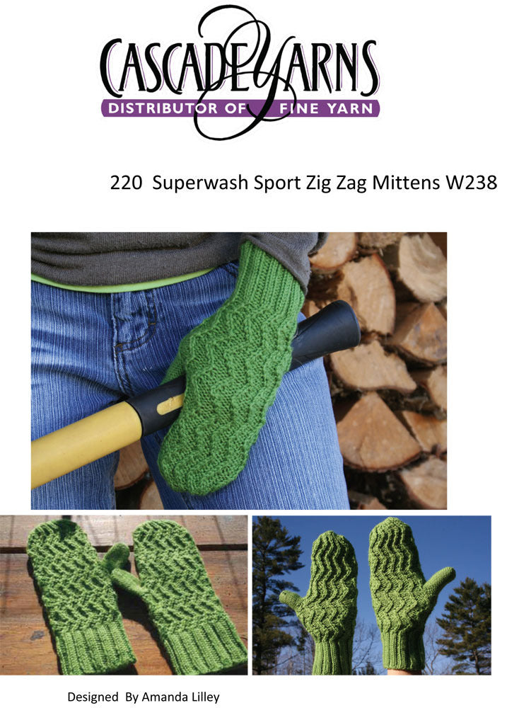 Zig Zag Mittens in Cascade 220 Superwash Sport - W238 - Free PDF