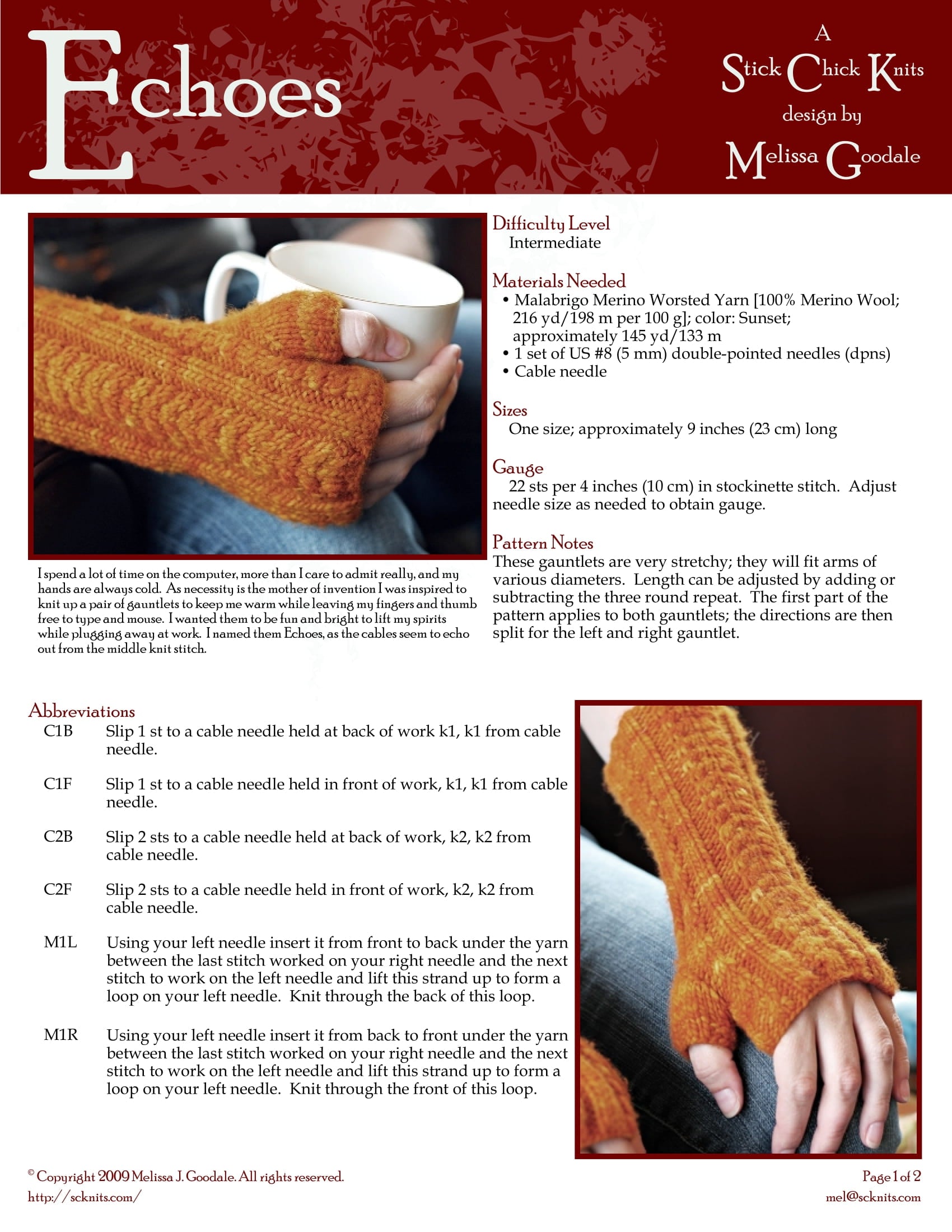 Stick Chick Knits Echoes Gloves Knitting Pattern