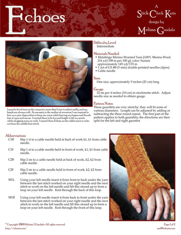 Stick Chick Knits Echoes Gloves Knitting Pattern