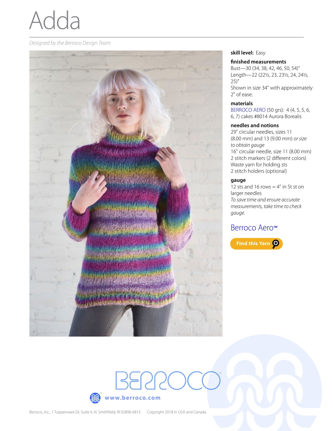 Berroco Adda Jumper Knitting Pattern