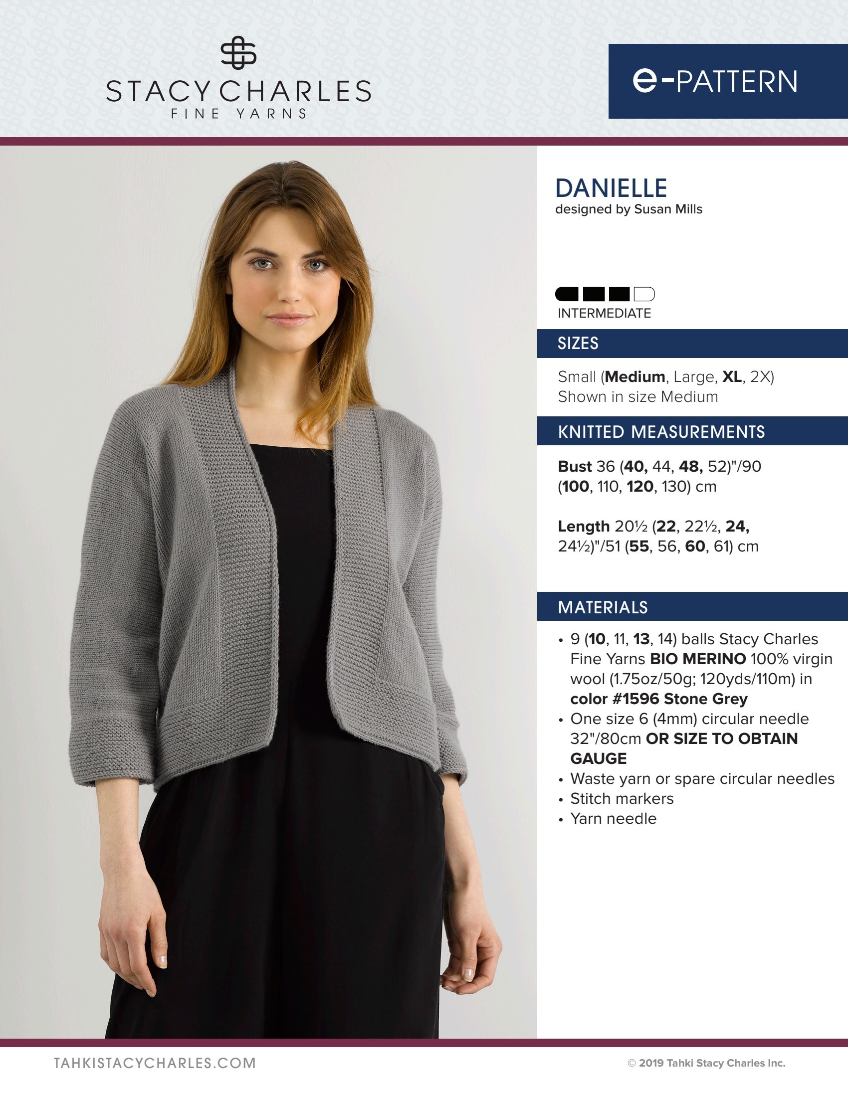 Stacy Charles Fine Yarns Danielle Cardigan Knitting Pattern