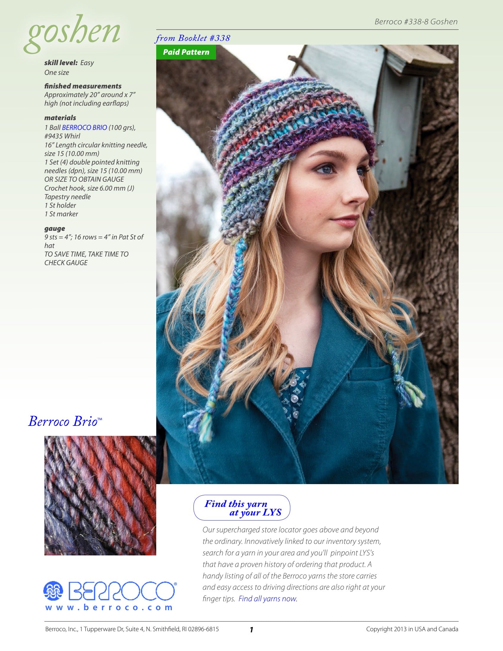 Berroco Goshen Hat Knitting Pattern