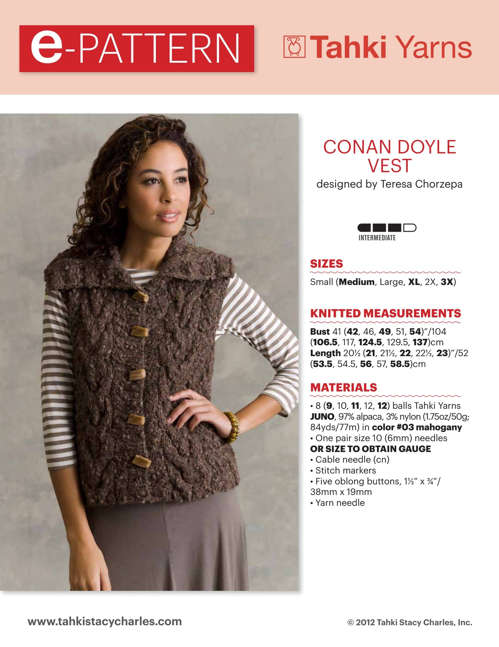 Tahki Yarns Conan Doyle Vest Knitting Pattern