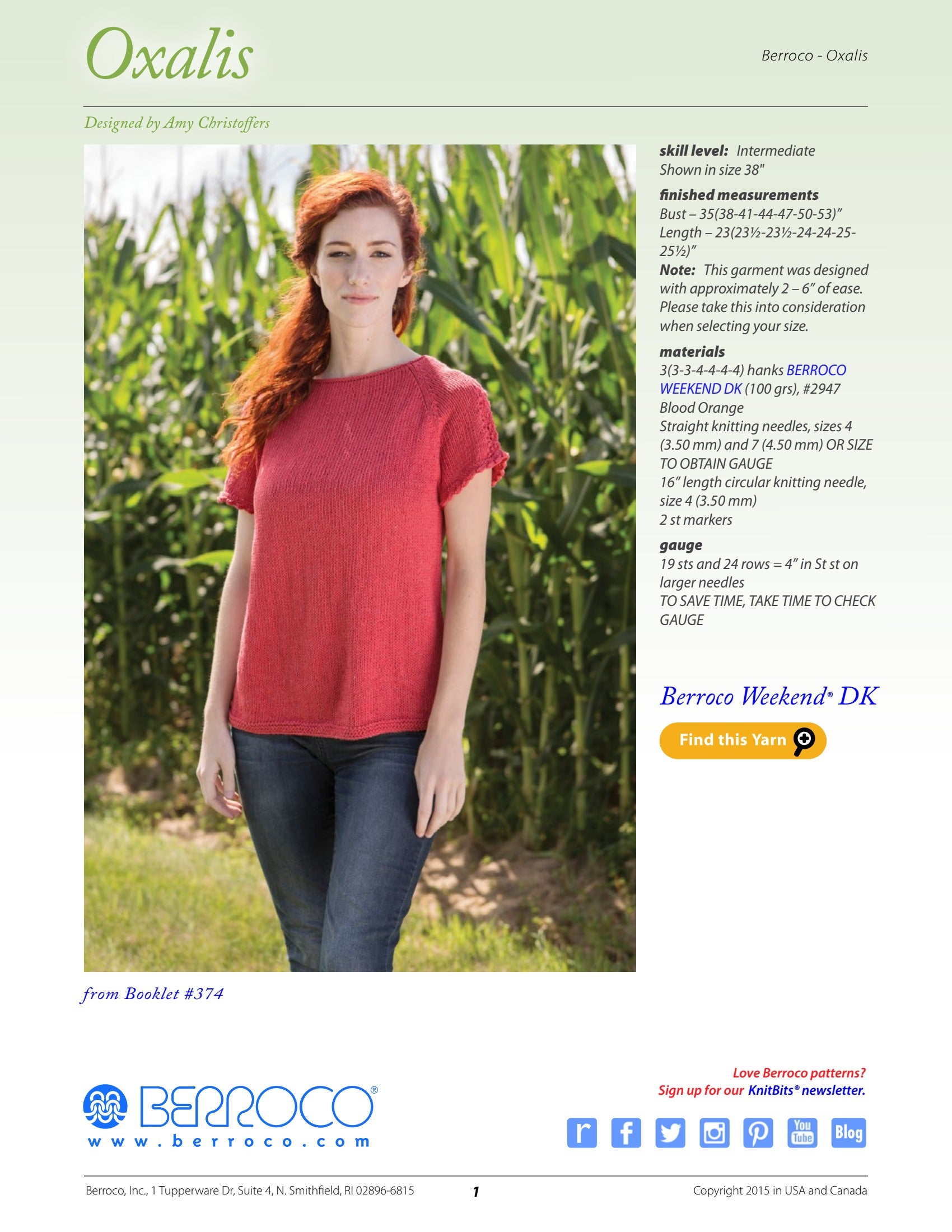 Berroco Oxalis Jumper Knitting Pattern