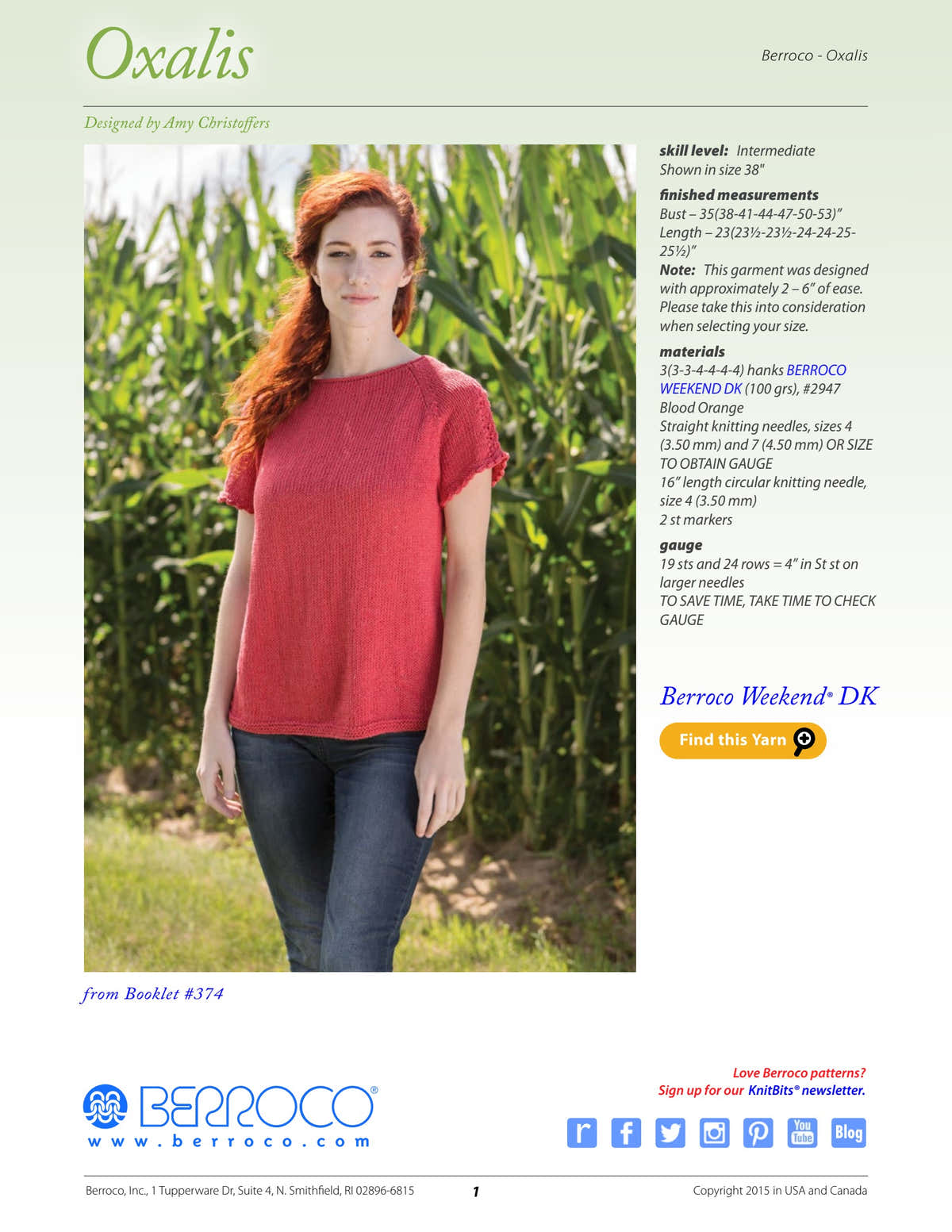 Berroco Oxalis Jumper Knitting Pattern
