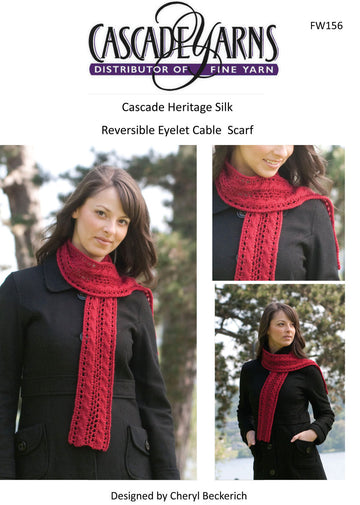 Reversible Eyelet Cable Scarf in Cascade Heritage Silk - FW156 - Free PDF
