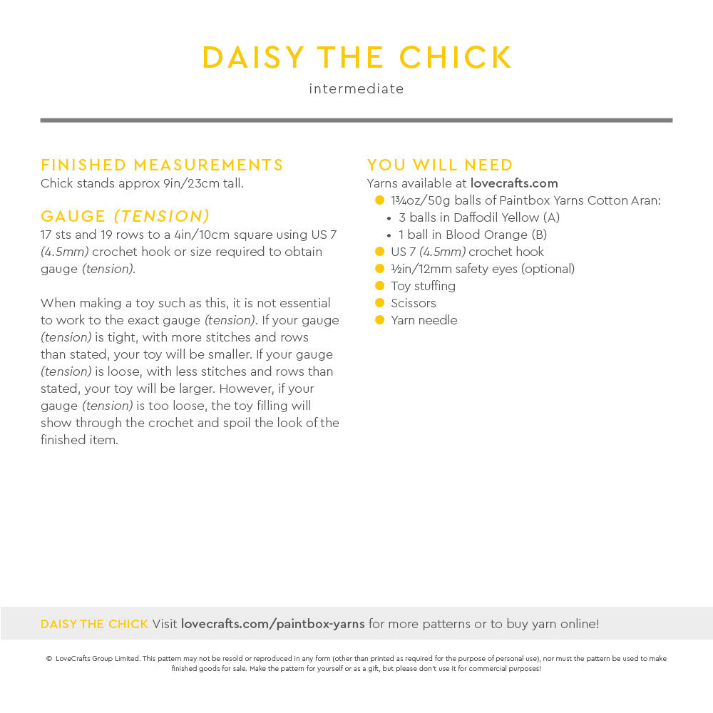 Paintbox Yarns Daisy The Chick Crochet Pattern
