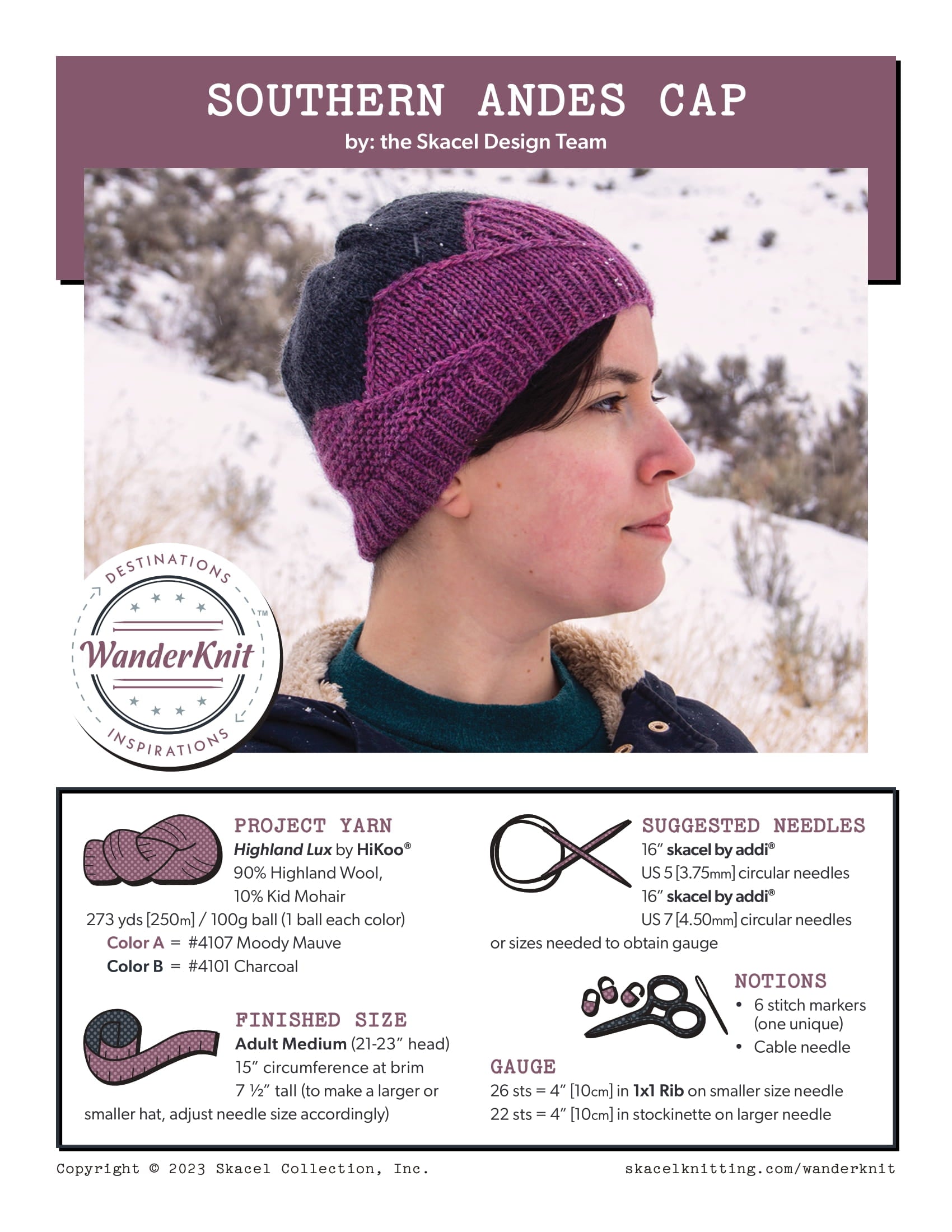 Skacel Southern Andes Cap Hat Knitting Pattern