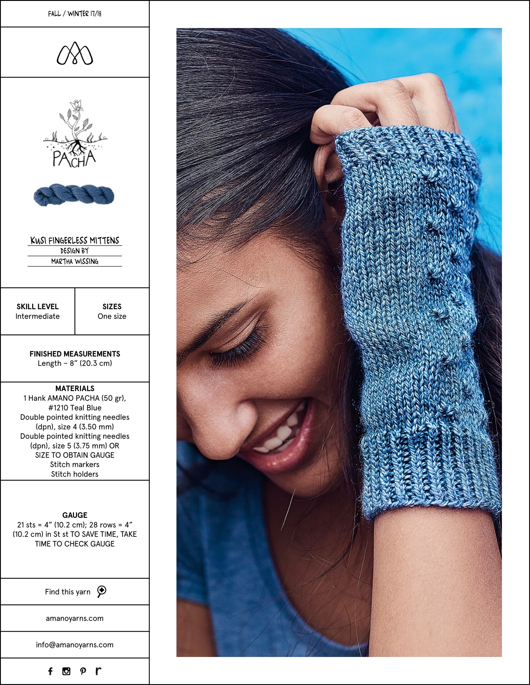 AMANO Kusi Fingerless Mittens Gloves Knitting Pattern