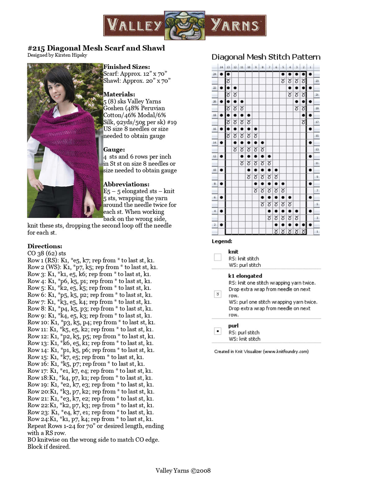 Valley Yarns Diagonal Mesh Scarf And Shawl Knitting Pattern