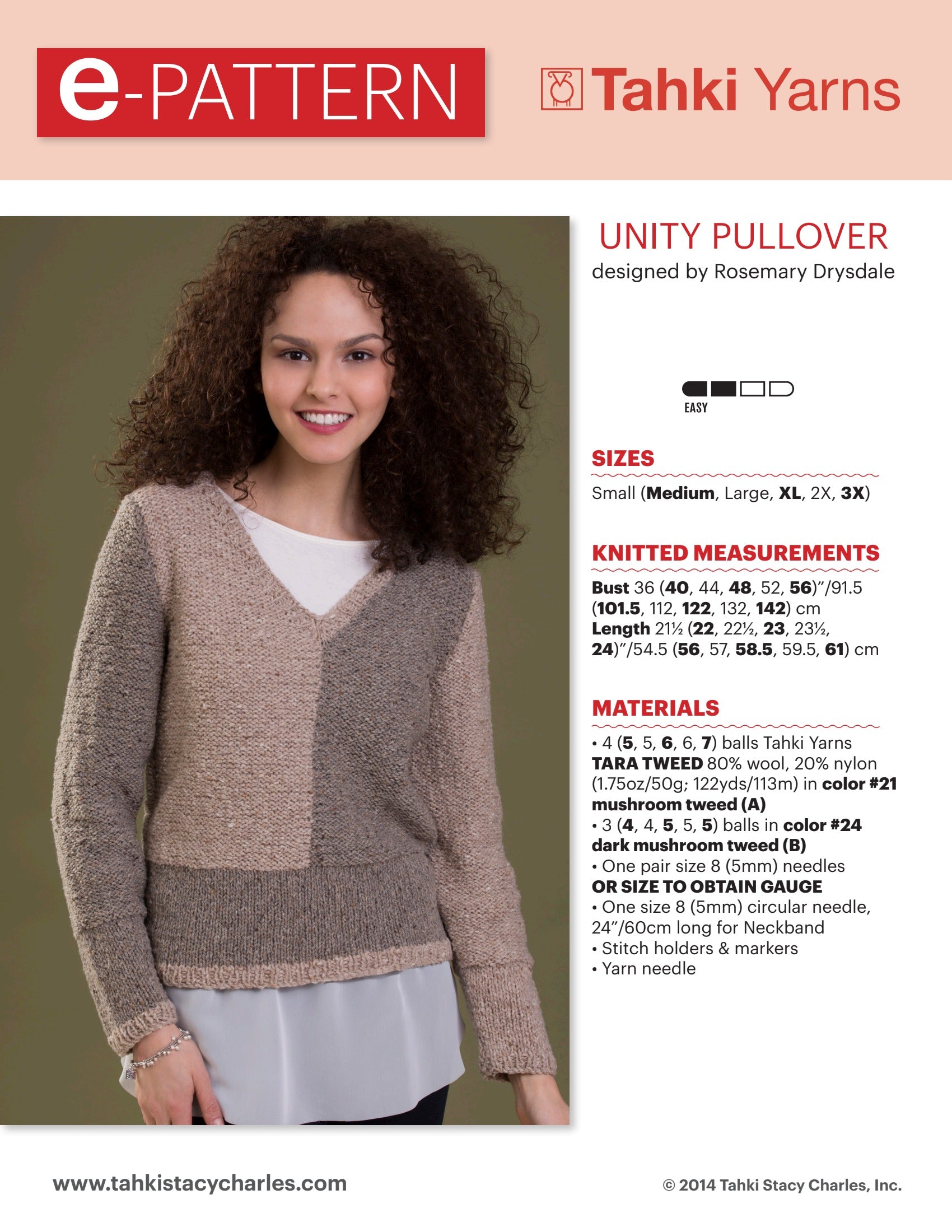 Tahki Yarns Unity Pullover Knitting Pattern